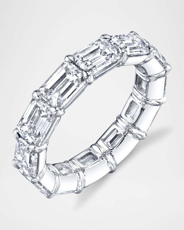 Platinum Emerald-Cut Diamond Eternity Ring, Size 6, 4.32tcw
